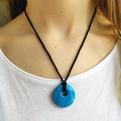 Blue Howlite Donut Pendant Necklace